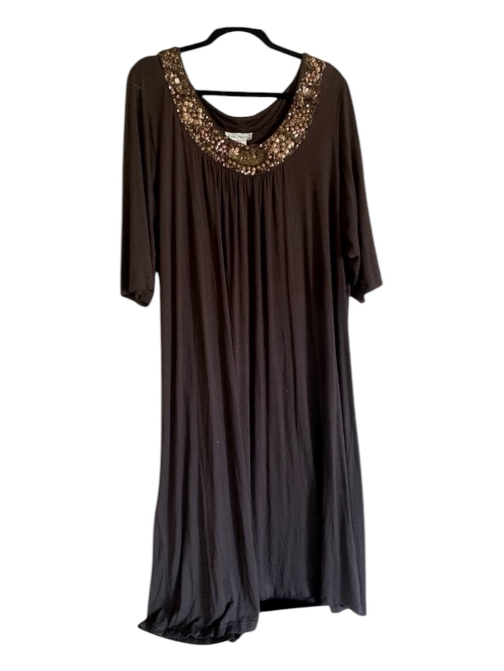 ULLA POPKEN Brown Peasant Dress Midi Sequin Detail Around Neckline Woman’s 20/22